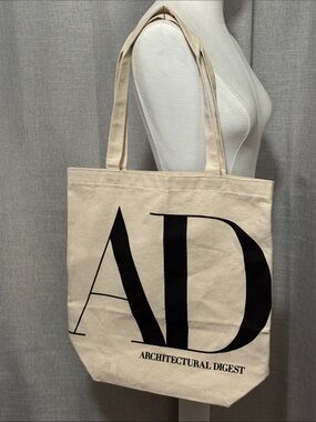 Architectural Digest Canvas Tote-Beige/Black Logo/Double Sided-Open Top-Used